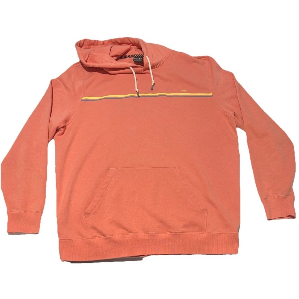 FarWest Men's XL Coral hoodie with blue and yellow stripes & Kangaroo Pocket
